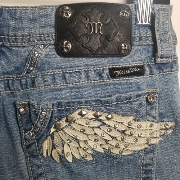 Miss Me Women's  Angel Wing Studded Bootcut Y2K Western Jeans Sz 30 - Picture 4 of 10